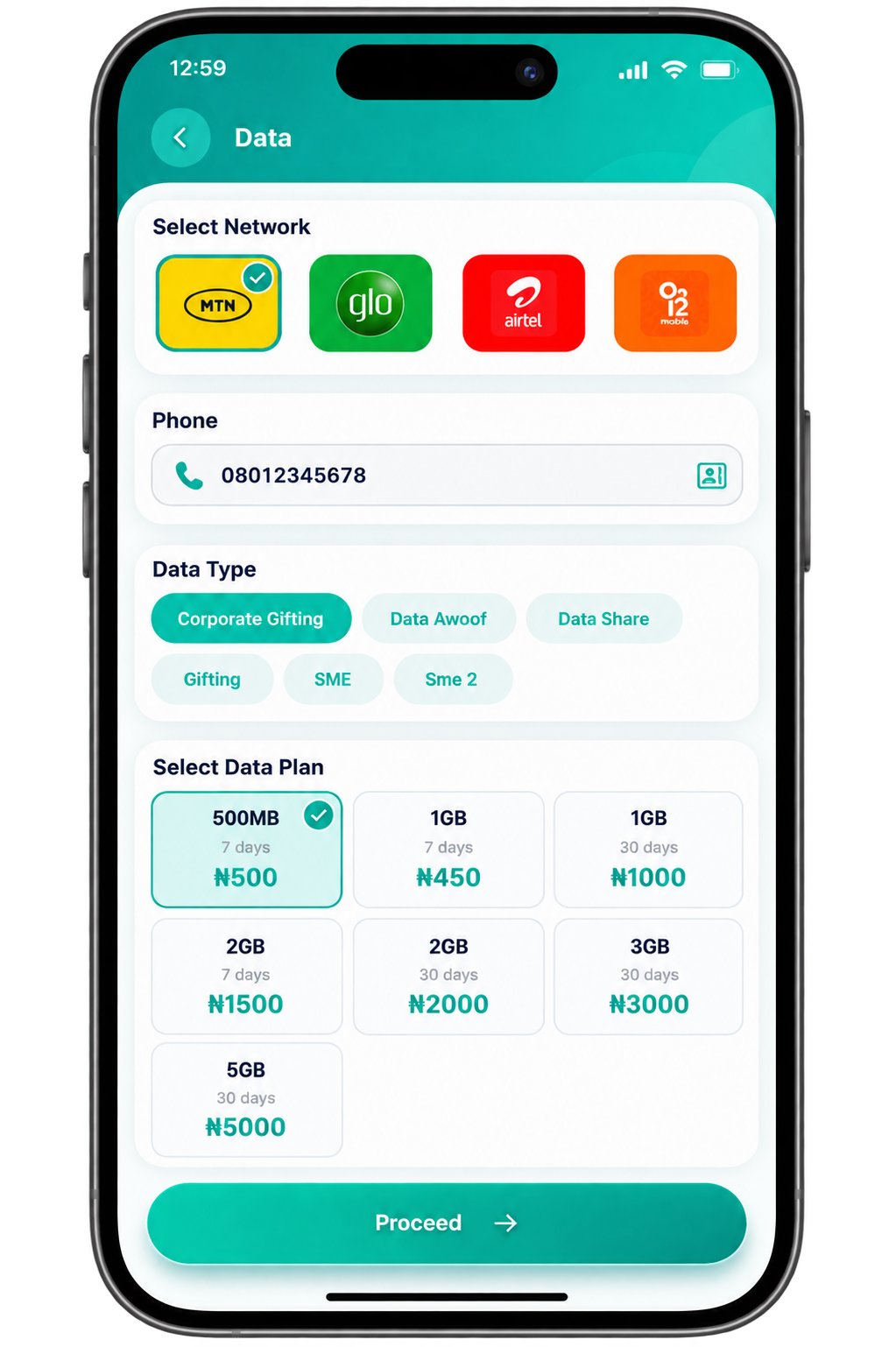 Buy data on VTU Axis